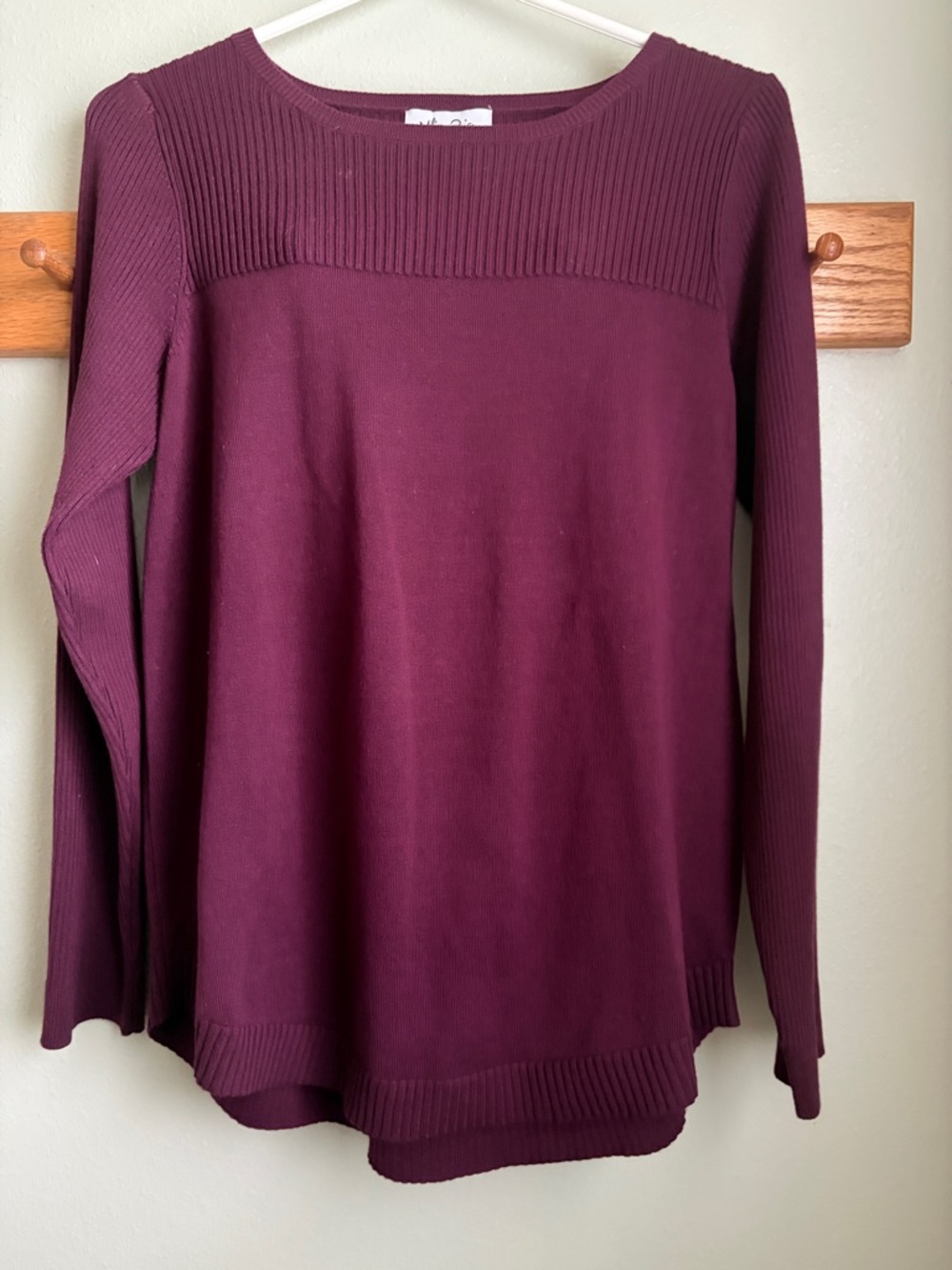 Melissa Paige Ribbed Yoke Crewneck Sweater - Plum